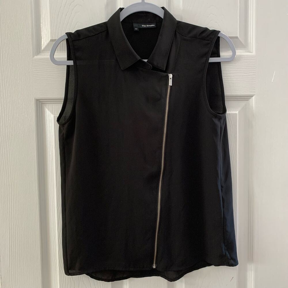 The Kooples Black Moto Crepe Asymmetrical Zipper Front Blouse XS
